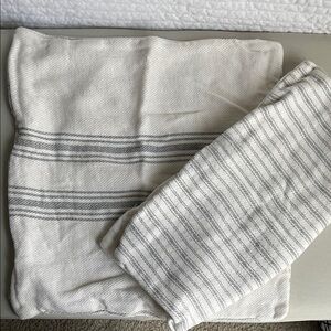 Pottery Barn Cream and Gray Striped Pillow Covers
